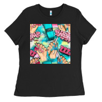 Black hand cream and nail tools with serape and glitter seamless pattern bbs Ladies Tee - BundleAndBundleShop