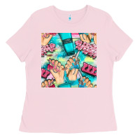 Bubblegum Pink hand cream and nail tools with serape and glitter seamless pattern bbs Ladies Tee - BundleAndBundleShop