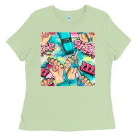 Matcha hand cream and nail tools with serape and glitter seamless pattern bbs Ladies Tee - BundleAndBundleShop