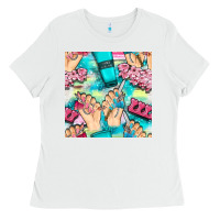 White hand cream and nail tools with serape and glitter seamless pattern bbs Ladies Tee - BundleAndBundleShop