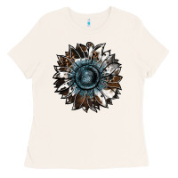 Bone cowhide leopard and  leather sunflower Ladies Tee - RanaPortraitStore