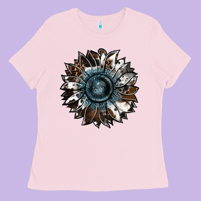 Cowhide Leopard And  Leather Sunflower Ladies Tee Designed By Ranaportraitstore