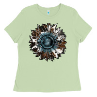 Matcha cowhide leopard and  leather sunflower Ladies Tee - RanaPortraitStore