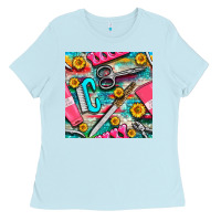 Baby Blue nail art tools and hand cream with serape and turquoise glitter seamle Ladies Tee - BundleAndBundleShop