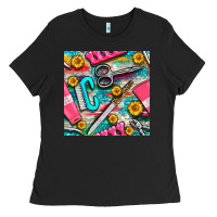 Black nail art tools and hand cream with serape and turquoise glitter seamle Ladies Tee - BundleAndBundleShop
