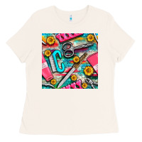 Bone nail art tools and hand cream with serape and turquoise glitter seamle Ladies Tee - BundleAndBundleShop