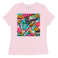 Bubblegum Pink nail art tools and hand cream with serape and turquoise glitter seamle Ladies Tee - BundleAndBundleShop