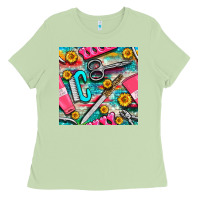 Matcha nail art tools and hand cream with serape and turquoise glitter seamle Ladies Tee - BundleAndBundleShop