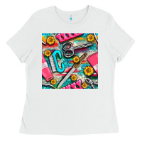 White nail art tools and hand cream with serape and turquoise glitter seamle Ladies Tee - BundleAndBundleShop