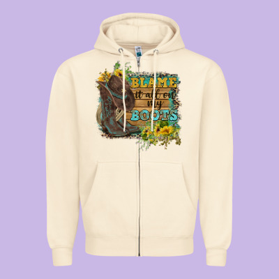 Blame It All On My Boots Zipper Hoodie Designed By Fadigitalartstudio