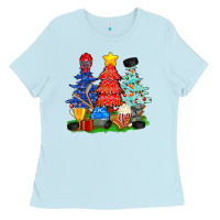 Baby Blue Christmas With Ice Hockey Trees Ladies Tee - BundleAndBundleShop
