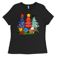 Black Christmas With Ice Hockey Trees Ladies Tee - BundleAndBundleShop