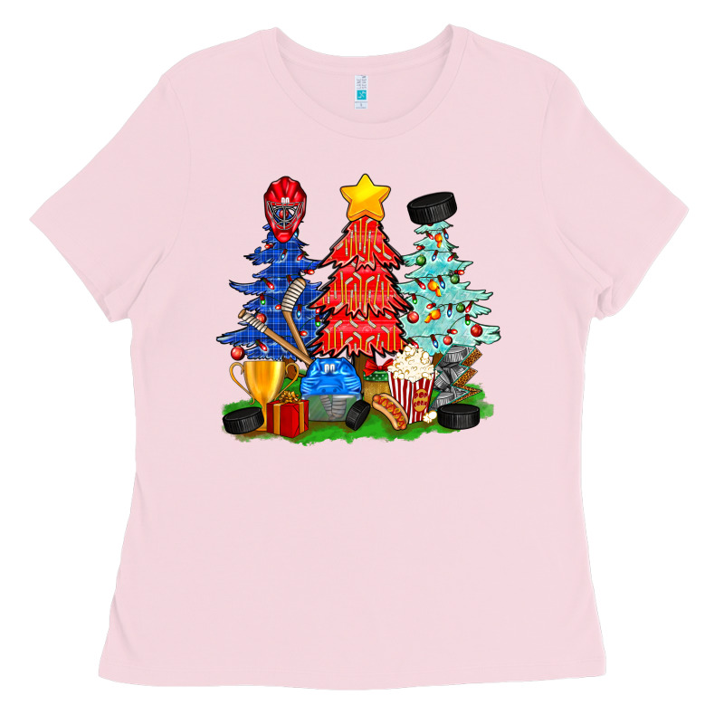 Christmas With Ice Hockey Trees Ladies Tee by BundleAndBundleShop | Teevron