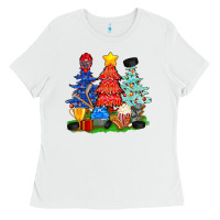 White Christmas With Ice Hockey Trees Ladies Tee - BundleAndBundleShop