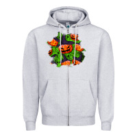Heather Grey halloween pumpkin patch Zipper Hoodie - BundleAndBundleShop