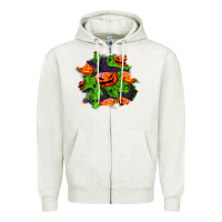 Oatmeal Heather halloween pumpkin patch Zipper Hoodie - BundleAndBundleShop