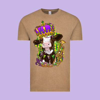 Mardi Gras Cow Vintage Tee Designed By Nancycooperartshop