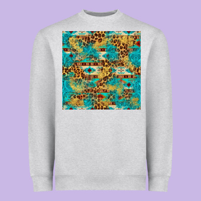 Western Aztec Leopard Glitter Seamless Pattern Heavyweight Sweatshirt Designed By Fadigitalartstudio