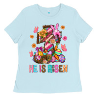 Baby Blue He Is Risen Easter Ladies Tee - BundleAndBundleShop