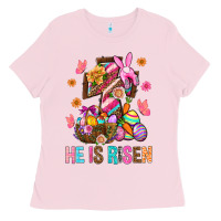 Bubblegum Pink He Is Risen Easter Ladies Tee - BundleAndBundleShop