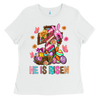White He Is Risen Easter Ladies Tee - BundleAndBundleShop