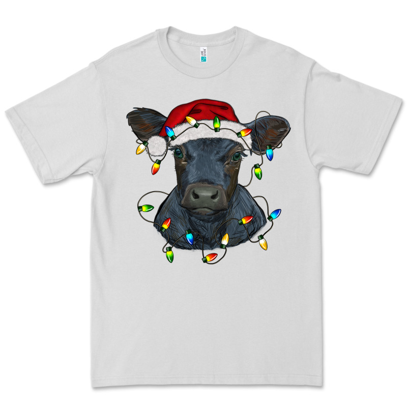 Christmas Baby Black Angus Calf With Lights Premium Tee by RanaPortraitStore | Teevron