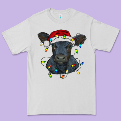 Christmas Baby Black Angus Calf With Lights Premium Tee Designed By Ranaportraitstore