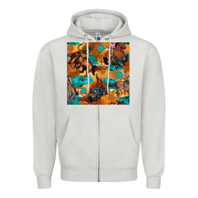 Cowboy Rodeo Seamless Pattern Zipper Hoodie by BundleAndBundleShop | Teevron