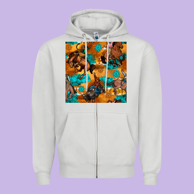 Cowboy Rodeo Seamless Pattern Zipper Hoodie Designed By Bundleandbundleshop