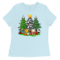 Baby Blue Christmas With Soccer Trees Ladies Tee - BundleAndBundleShop