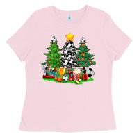 Bubblegum Pink Christmas With Soccer Trees Ladies Tee - BundleAndBundleShop