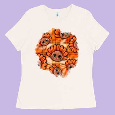 Thanksgiving Turkey With Tartan Patch Ladies Tee Designed By Bundleandbundleshop