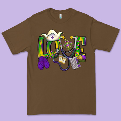 Mardi Gras Love Nurse Premium Tee Designed By Bundleandbundleshop