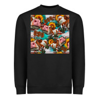 Black cow with aztec and sunflowers seamless pattern Heavyweight Sweatshirt - FaDigitalArtStudio