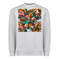 Heather Grey cow with aztec and sunflowers seamless pattern Heavyweight Sweatshirt - FaDigitalArtStudio