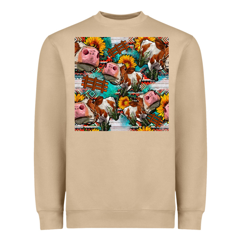 Cow With Aztec And Sunflowers Seamless Pattern Heavyweight Sweatshirt by FaDigitalArtStudio | Teevron