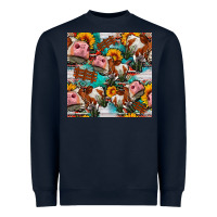 Navy cow with aztec and sunflowers seamless pattern Heavyweight Sweatshirt - FaDigitalArtStudio