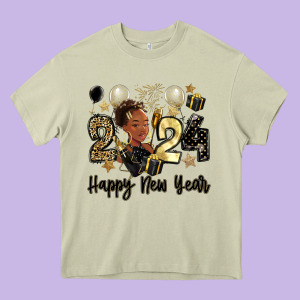 2024 Happy New Year Black Woman Heavy Core Tee Designed By Maliassmallbusiness