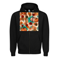 Black floral pumpkins seamless pattern Zipper Hoodie - BundleAndBundleShop