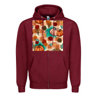 Burgundy floral pumpkins seamless pattern Zipper Hoodie - BundleAndBundleShop