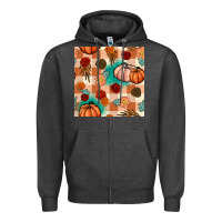 Charcoal Heather floral pumpkins seamless pattern Zipper Hoodie - BundleAndBundleShop