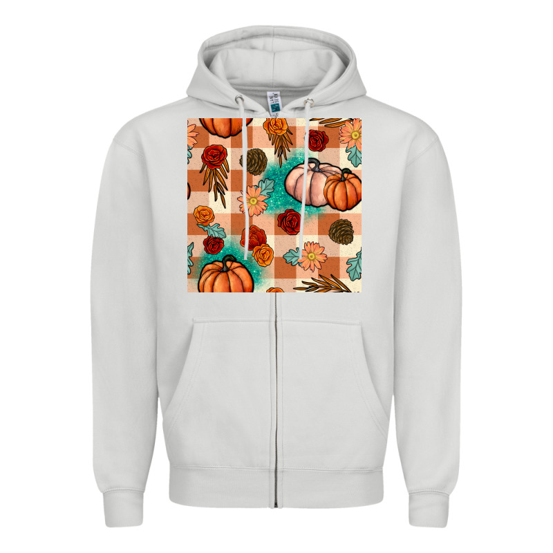 Floral Pumpkins Seamless Pattern Zipper Hoodie by BundleAndBundleShop | Teevron