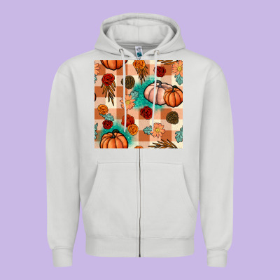 Floral Pumpkins Seamless Pattern Zipper Hoodie Designed By Bundleandbundleshop