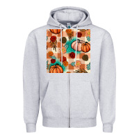 Heather Grey floral pumpkins seamless pattern Zipper Hoodie - BundleAndBundleShop
