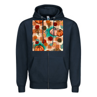 Navy floral pumpkins seamless pattern Zipper Hoodie - BundleAndBundleShop