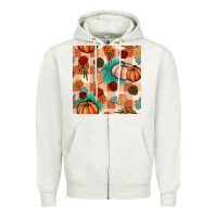 Oatmeal Heather floral pumpkins seamless pattern Zipper Hoodie - BundleAndBundleShop