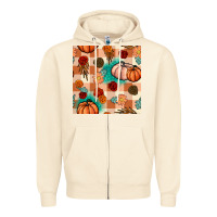 Sandshell floral pumpkins seamless pattern Zipper Hoodie - BundleAndBundleShop