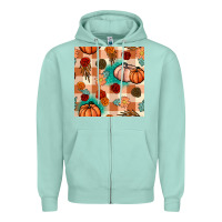 Seafoam floral pumpkins seamless pattern Zipper Hoodie - BundleAndBundleShop