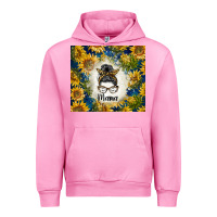 Fuchsia Pink sunflowers messy bun mama Urban Hoodie - BarkalooDesign