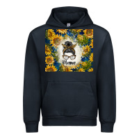 Navy sunflowers messy bun mama Urban Hoodie - BarkalooDesign